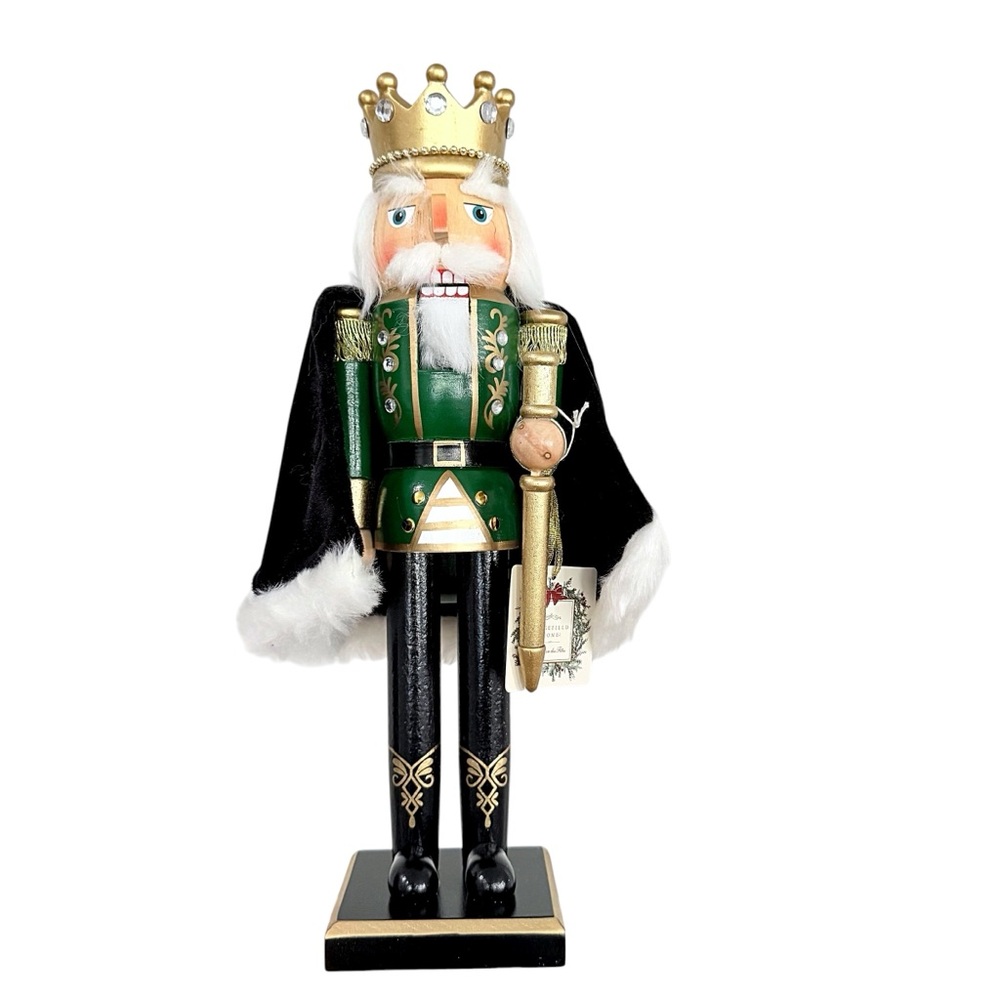 Ridgefield Home Elegant Green, Black & Gold Nutcracker with Black Cape, Scepter